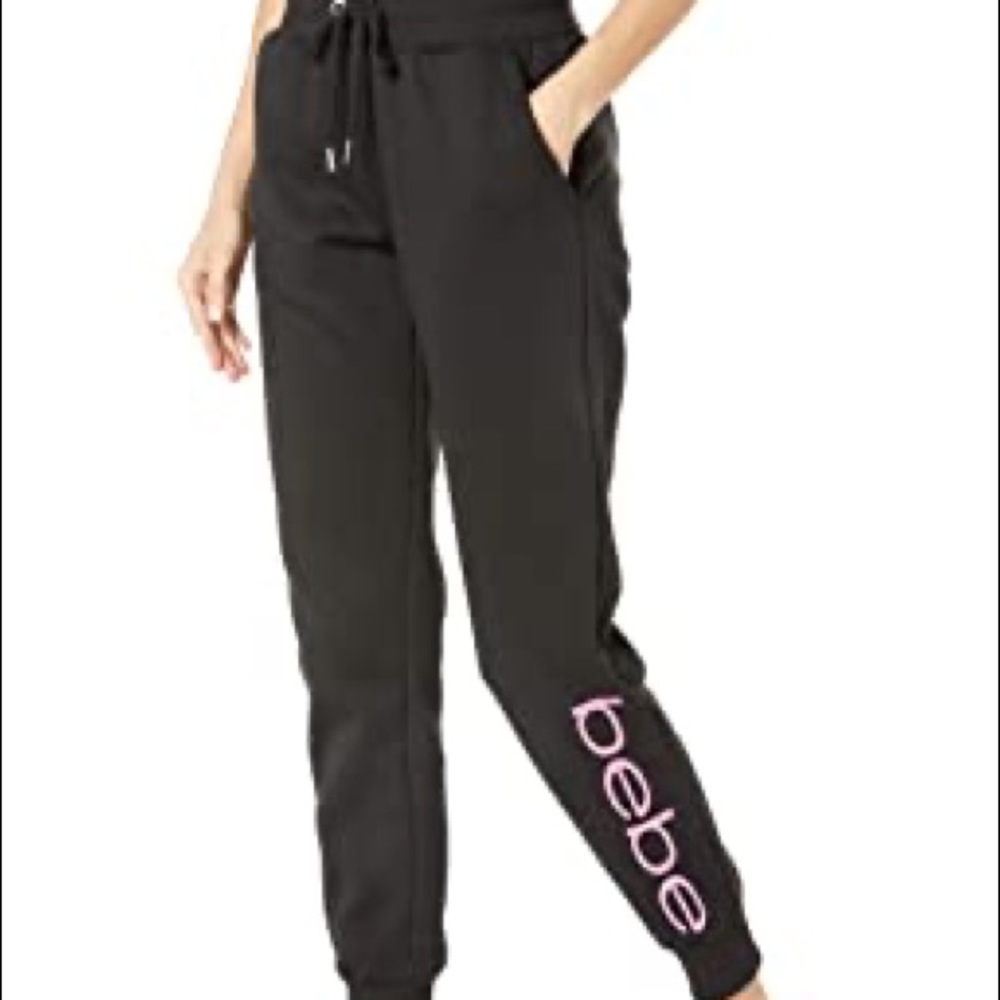 BEBE Neon Logo Black Joggers 1X NWT